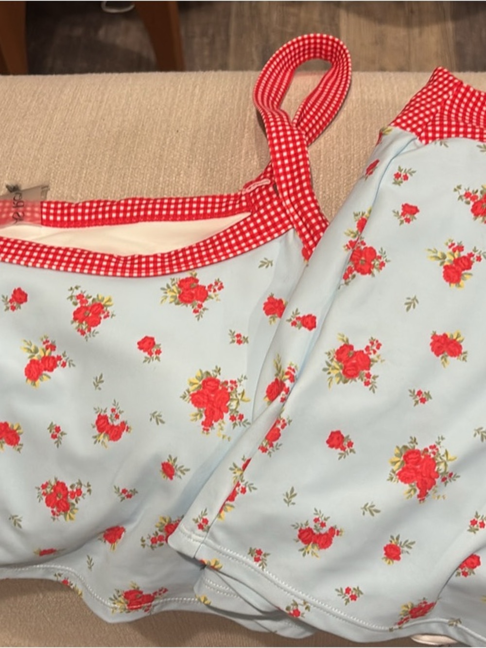 Altar'd State Light Blue Floral top & Skirt Set with Red Accents